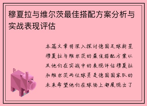 穆夏拉与维尔茨最佳搭配方案分析与实战表现评估
